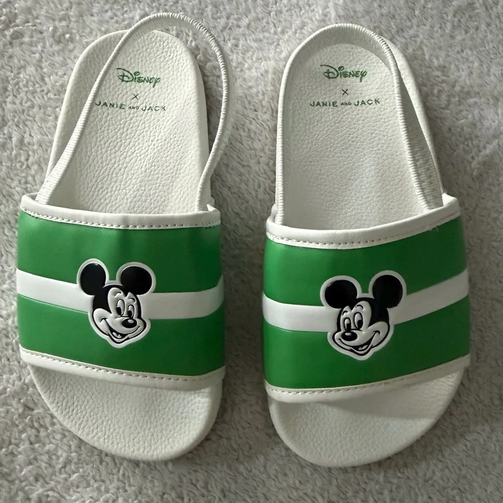 Disney x Janie and Jack | Green & White Mickey Mouse Slides | Size 8